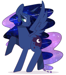 Size: 1099x1263 | Tagged: safe, artist:euphoriapony, princess luna, alicorn, pony, cute, ethereal mane, galaxy mane, head turn, lunabetes, raised hoof, simple background, solo, starry mane, transparent background