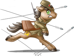 Size: 1182x895 | Tagged: safe, artist:dany-the-hell-fox, oc, oc only, earth pony, pony, bag, bipedal, bullet, colored hooves, communist pony, cutie mark, floppy ears, gritted teeth, gun, hammer and sickle, hoof fluff, hooves, male, red star, rifle, running, simple background, solo, soviet, stallion, transparent background, weapon