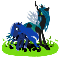 Size: 800x774 | Tagged: safe, artist:angeban, princess luna, queen chrysalis, alicorn, changeling, changeling queen, pony, duo, duo female, female, mare, simple background, white background