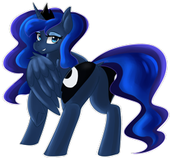Size: 2000x1850 | Tagged: safe, artist:jovalic, princess luna, alicorn, pony, cute, dock, female, looking at you, looking back, looking back at you, lunabetes, mare, moonbutt, outline, plot, raised hoof, simple background, stupid sexy princess luna, transparent background, underhoof, wing fluff