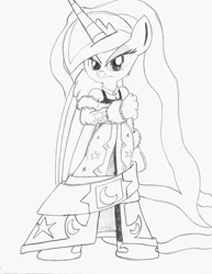 Size: 1700x2200 | Tagged: safe, artist:tenebrousmelancholy, princess luna, anthro, belts, clothes, lineart, solo