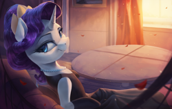 Size: 4000x2550 | Tagged: safe, artist:vanillaghosties, rarity, pony, unicorn, the gift of the maud pie, beautiful, clothes, cute, female, holly golightly, jewelry, mare, necklace, pearl necklace, solo