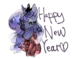 Size: 844x665 | Tagged: safe, artist:kuzumori, princess luna, alicorn, pony, clothes, female, happy new year, holiday, mare, scarf, simple background, solo