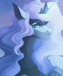 Size: 1024x1229 | Tagged: safe, artist:velirenrey, princess luna, alicorn, pony, bust, female, glowing horn, mare, portrait, solo