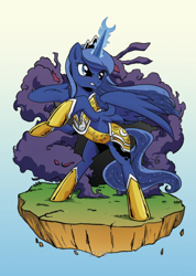 Size: 402x564 | Tagged: safe, artist:yukandasama, princess luna, alicorn, pony, spoiler:comic, spoiler:comic08, armor, badass, bipedal, dirt cube, female, majestic, mare, solo, warrior luna