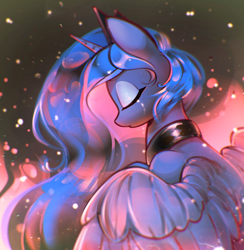 Size: 1404x1441 | Tagged: safe, artist:mirroredsea, princess luna, alicorn, pony, crying, eyes closed, female, mare, solo