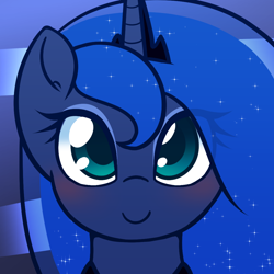 Size: 1000x1000 | Tagged: safe, artist:puetsua, princess luna, alicorn, pony, avatar, blushing, bust, cute, female, looking at you, lunabetes, mare, portrait, smiling, smiling at you, solo