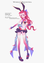 Size: 849x1200 | Tagged: safe, artist:xxiee, pinkie pie, human, bunny ears, clothes, female, humanized, looking at you, solo, stockings, thigh highs