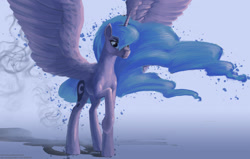 Size: 1447x920 | Tagged: safe, artist:xxkrutoy, princess luna, alicorn, pony, female, mare, raised hoof, solo