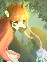 Size: 2000x2600 | Tagged: safe, artist:velirenrey, oc, oc only, pegasus, pony, bust, female, flower, mare, open mouth, portrait, solo