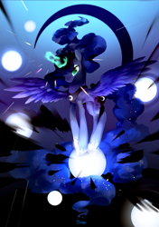 Size: 1517x2149 | Tagged: safe, artist:tingsan, princess luna, alicorn, pony, female, glowing horn, magic, mare, moon, orb, solo