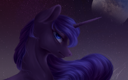 Size: 1920x1200 | Tagged: safe, artist:гусь, princess luna, alicorn, pony, dark, female, mare, moon, solo, space, stars