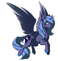 Size: 800x844 | Tagged: safe, artist:ochideyiku, princess luna, alicorn, pony, butt fluff, cheek fluff, chest fluff, crown, cute, ear fluff, eye clipping through hair, female, hoof shoes, jewelry, leg fluff, lunabetes, mare, regalia, s1 luna, sad, sadorable, simple background, solo, transparent background, watermark