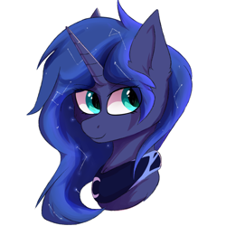 Size: 1024x1024 | Tagged: safe, artist:glazirka, princess luna, alicorn, pony, alternate hairstyle, bust, constellation, cute, ear fluff, ethereal mane, eye clipping through hair, eyebrows visible through hair, head only, lunabetes, peytral, portrait, simple background, solo, starry mane, white background