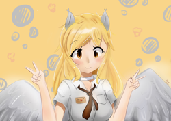 Size: 7015x4960 | Tagged: safe, artist:bubbletea, derpy hooves, human, anime, choker, cute, dawwww, derp, derpabetes, humanized, necktie, peace sign, solo, waifu, winged humanization, wings