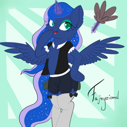 Size: 3000x3000 | Tagged: safe, artist:fajnyziomal, princess luna, alicorn, pony, clothes, commission, hoof on hip, maid, solo, ych result