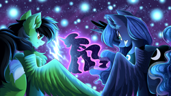 Size: 3840x2160 | Tagged: safe, artist:airiniblock, princess luna, tantabus, oc, alicorn, pegasus, pony, color porn, commission, female, mare, rcf community, serious, serious face