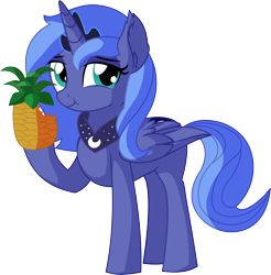 Size: 6656x6766 | Tagged: safe, artist:cyanlightning, princess luna, alicorn, pony, .svg available, absurd resolution, ear fluff, female, folded wings, food, lidded eyes, looking at you, mare, pineapple, s1 luna, simple background, solo, transparent background, vector, wings