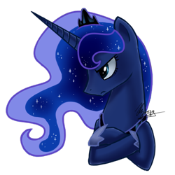 Size: 512x512 | Tagged: safe, artist:hilloty, princess luna, alicorn, pony, bust, commission, crossed hooves, female, horn, jewelry, madorable, mare, portrait, princess, profile, regalia, signature, simple background, solo, sticker, tiara, transparent background