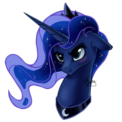 Size: 512x512 | Tagged: safe, artist:hilloty, princess luna, alicorn, pony, adorable face, blushing, bust, commission, cute, ear fluff, female, floppy ears, lunabetes, madorable, mare, portrait, princess, simple background, solo, sticker, transparent background, tsundere, tsunderuna