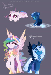 Size: 1920x2769 | Tagged: safe, artist:magnaluna, princess celestia, princess luna, alicorn, pony, :p, alternate universe, baby, baby pony, cewestia, crown, cute, cutelestia, duo, female, filly, foal, headcanon, jewelry, lunabetes, magic, magic circle, mare, question mark, raspberry, regalia, royal sisters, siblings, silly, sisters, summoning, summoning circle, tongue out, twin sisters, twins, weapons-grade cute, woona, younger