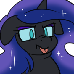 Size: 300x300 | Tagged: safe, artist:cosmalumi, nightmare moon, alicorn, pony, :p, bust, cute, double chin, ethereal mane, floppy ears, lunabetes, majestic as fuck, moonabetes, no pupils, portrait, scrunchy face, simple background, solo, starry mane, tongue out, transparent background