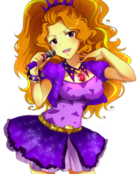 Size: 640x800 | Tagged: safe, artist:weiliy, adagio dazzle, human, equestria girls, rainbow rocks, adagiazonga dazzle, adoragio, anime, breasts, clothes, cute, dress, female, gem, microphone, open mouth, simple background, siren gem, solo, transparent background