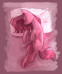 Size: 1515x1783 | Tagged: safe, artist:punbun4fun, pinkie pie, earth pony, pony, bed, female, mare, pillow, pinkamena diane pie, sleeping, solo