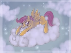 Size: 799x601 | Tagged: safe, artist:coffeechicken, derpibooru import, scootaloo, cloud, cloudy