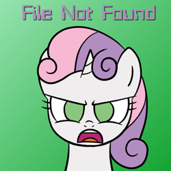 Size: 500x500 | Tagged: safe, sweetie belle, sweetie bot, pony, robot, unicorn, bust, female, filly, foal, hooves, horn, looking at you, open mouth, portrait, solo, teeth, text