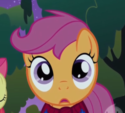 Size: 443x401 | Tagged: safe, derpibooru import, screencap, apple bloom, scootaloo, stare master, cropped, female, filly, foal, solo focus