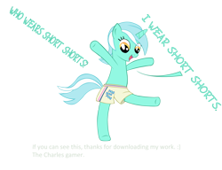 Size: 2207x1699 | Tagged: safe, artist:celrahk, lyra heartstrings, pony, bipedal, clothes, family guy, human behavior, joe swanson, shorts, solo