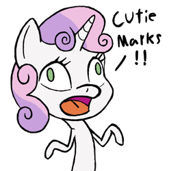 Size: 500x500 | Tagged: safe, derpibooru import, sweetie belle, pony, unicorn, dialogue, female, filly, solo