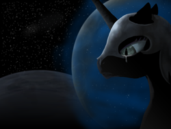 Size: 2400x1800 | Tagged: safe, artist:dawnmistpony, derpibooru import, nightmare moon, banished, black, black and blue, crying, moon, sad, solo