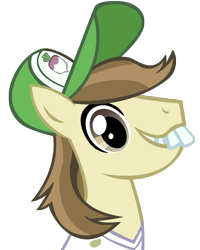 Size: 6500x8125 | Tagged: safe, artist:danton-damnark, derpibooru import, hayseed turnip truck, pony, absurd resolution, baseball cap, bucktooth, bust, cap, clothes, hat, male, portrait, shirt, simple background, smiling, solo, stallion, transparent background, vector