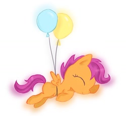 Size: 1518x1395 | Tagged: safe, artist:eljonek, derpibooru import, scootaloo, balloon, scootaloo can't fly