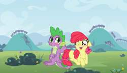 Size: 3960x2288 | Tagged: safe, artist:sketchstar-mids-sis, apple bloom, spike, dragon, blushing, female, high res, interspecies, male, older, shipping, spikebloom, straight, wings