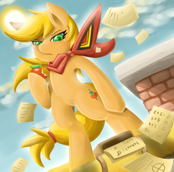 Size: 3036x3000 | Tagged: safe, artist:vavacung, oc, oc only, oc:little aj, pony, comic:crazy future, bipedal, crossover, featureless crotch, kill la kill, offspring, parent:applejack, parent:unnamed oc, parents:canon x oc, pixiv, senketsu, solo