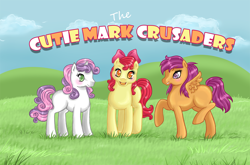 Size: 1500x987 | Tagged: safe, artist:amenoo, derpibooru import, apple bloom, scootaloo, sweetie belle, g1, adorabloom, cute, cutealoo, cutie mark crusaders, diasweetes, g4 to g1, generation leap