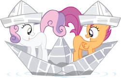 Size: 6411x4147 | Tagged: safe, artist:sircinnamon, derpibooru import, scootaloo, sweetie belle, absurd resolution, hat, paper boat, paper hat, simple background, transparent background, vector