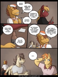 Size: 675x900 | Tagged: safe, artist:jaynaylor, derpibooru import, big macintosh, carrot cake, oc, anthro, adultery, alcohol, beer, clothes, comic, dialogue, implied infidelity, infidelity