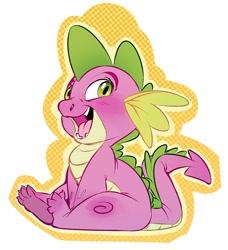 Size: 700x768 | Tagged: safe, artist:stripesandteeth, spike, dragon, cute, male, open mouth, sitting, smiling, solo, spikabetes