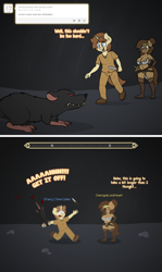 Size: 1200x2014 | Tagged: safe, artist:stunnerpone, oc, oc only, oc:georgia lockheart, oc:ollie cotter, anthro, rat, dagger, facepalm, georgia replies, sword