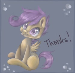 Size: 658x646 | Tagged: safe, artist:coffeechicken, scootaloo, pegasus, female, filly, orange coat, purple mane, solo