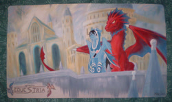 Size: 1158x689 | Tagged: safe, artist:makimonster, derpibooru import, crossover, jace beleren, magic the gathering, niv-mizzet, photo, planeswalker, ponified, ravnica