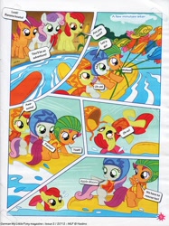 Size: 742x992 | Tagged: safe, derpibooru import, apple bloom, scootaloo, sweetie belle, earth pony, pegasus, unicorn, comic:apple bloom's big adventure, banana boat, comic, cute, cutie mark crusaders, falling, female, filly, foal, german comic, german my little pony comic, helmet, lifejacket, my little pony comic, official content, translation