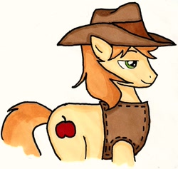 Size: 880x834 | Tagged: safe, artist:chiuuchiuu, braeburn, earth pony, pony, male, solo, stallion, traditional art, two toned mane, yellow coat