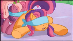 Size: 454x255 | Tagged: safe, derpibooru import, cheerilee (g3), scootaloo (g3), g3.5, blindfold, implied incest, out of context, sisters