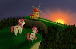 Size: 3360x2200 | Tagged: dead source, safe, artist:cyberpanda2000, derpibooru import, apple bloom, applebuck, earth pony, pony, high res, older, rule 63, self ponidox, sunset