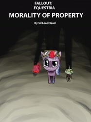 Size: 1299x1733 | Tagged: safe, derpibooru import, oc, oc only, oc:coin slot, fallout equestria, fallout equestria: morality of property, goggles, looking at you, looking up, nightstalker, perspective, pet, title